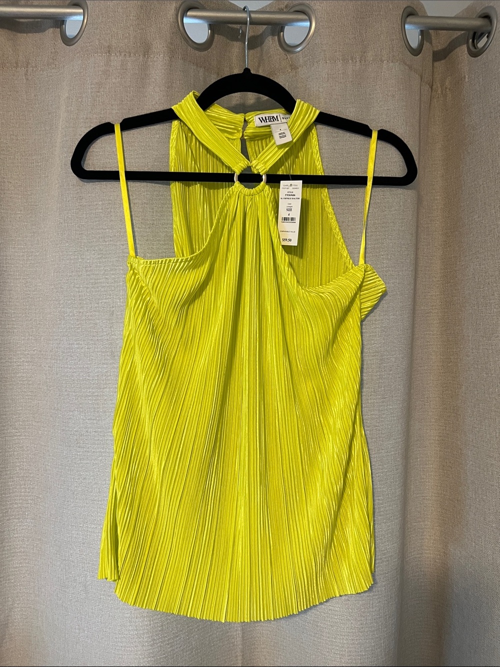 W118 by Walter Baker Neon Yellow Pleated Halter Camisole with Ring Detail